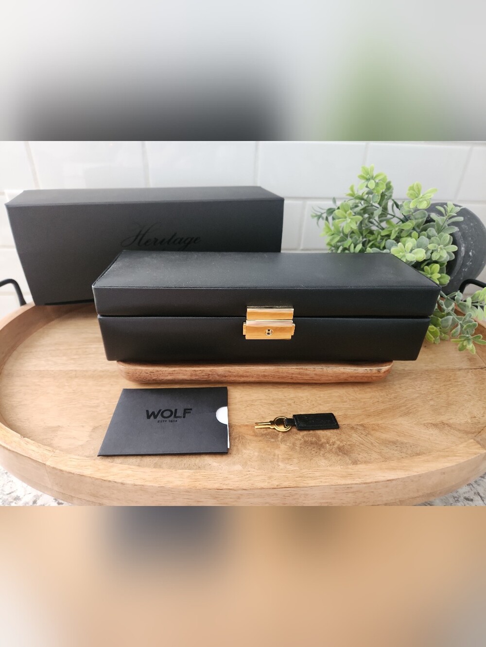 WOLF Heritage Jewelry Box 280302 Black Leather Case w/ Key & Original Box New
